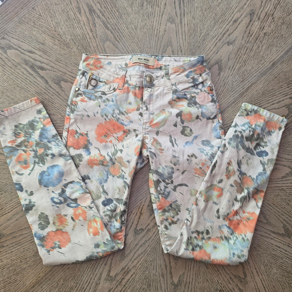 Mos Mosh Floral Skinny Jeans Womens 28 Multicolor Painterly Cottagecore ZipAnkle